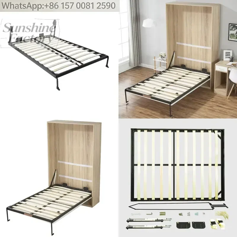 Modern Vertical Hidden Bed Foldable Hanging Murphy Folding Wall Beds with Space-Saving Metal Frame and Wood Panel Style