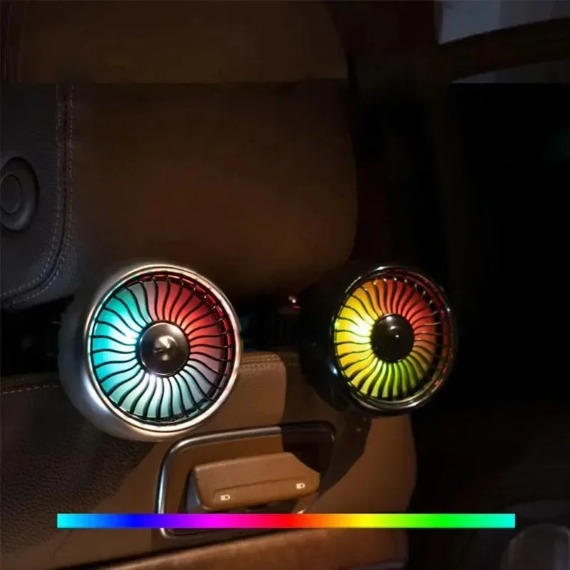 مروحة سيارة RGB ضوء متدرج 3 سرعات USB قابلة للشحن المقعد الخلفي برودة مع وظيفة الخطاف الإضاءة الداخلية المحيطة ديكور السيارة