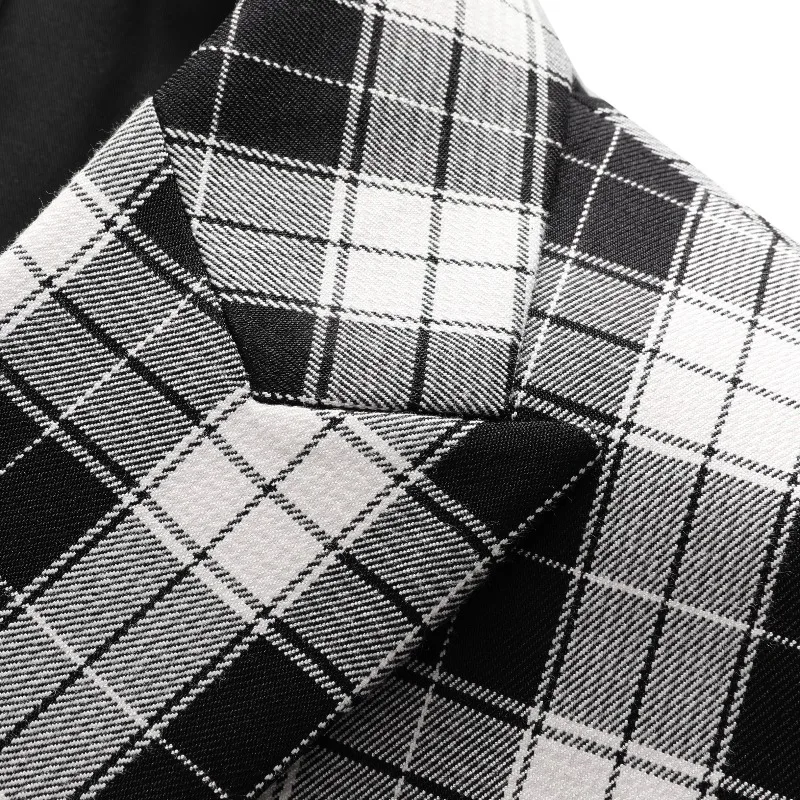 Men's Double Breasted Plaid Blazer Black White Checkered Suit Jacket Casual Formal Business Blazer for Wedding Prom Party