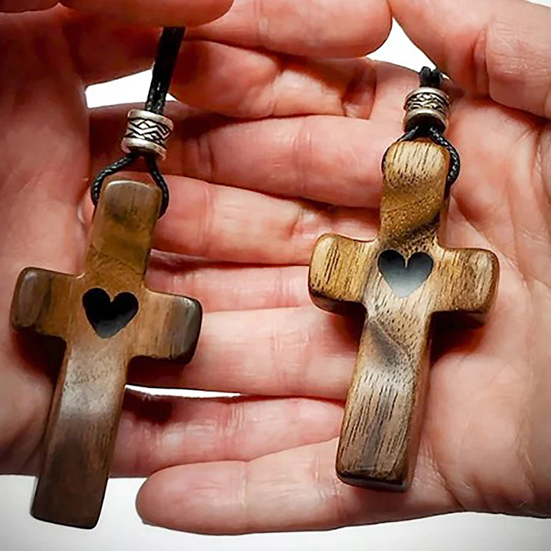 Walnut Cross Couple Key Chain Christian Bag Pendant Couple Car Key Chains Jewelry Gift Decoration Accessories