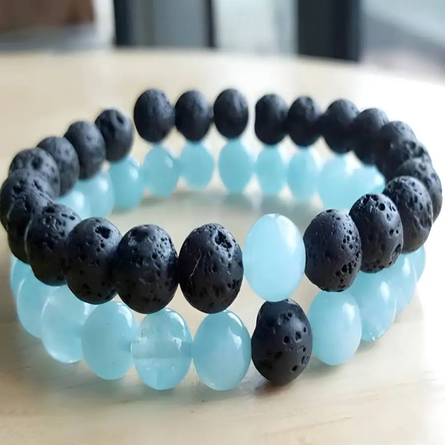 

2pcs 8mm Black Lava Beads Bracelet 7.5inch Buddha Bodhi Stone Mala Prayer Sacred Zen Japa Chaplet Chakra Yoga Spiritual Women