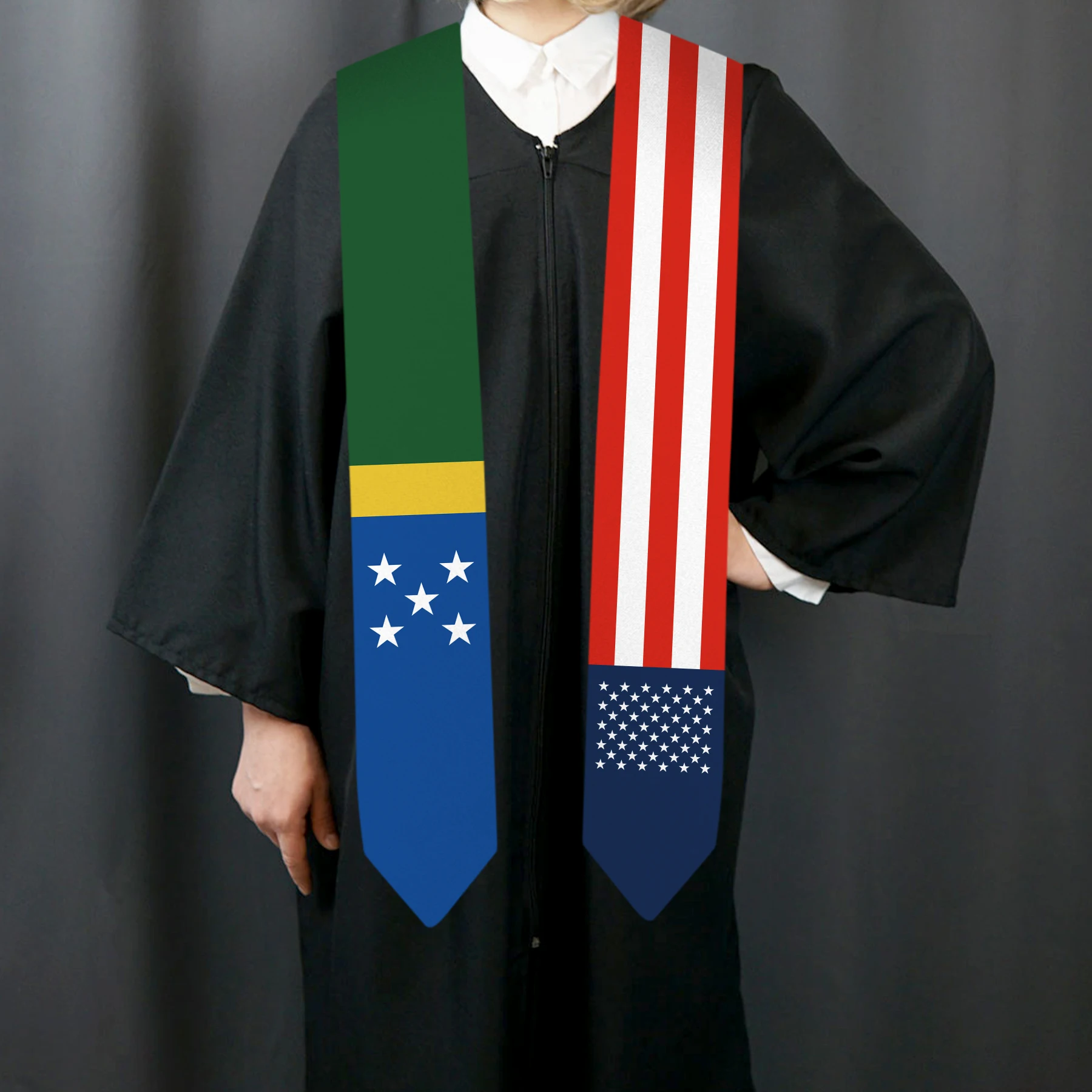 13x180cm USA And Solomon Islands Flag Graduation Sash Bachelor Gown Accessory Graduation Sash Scarf