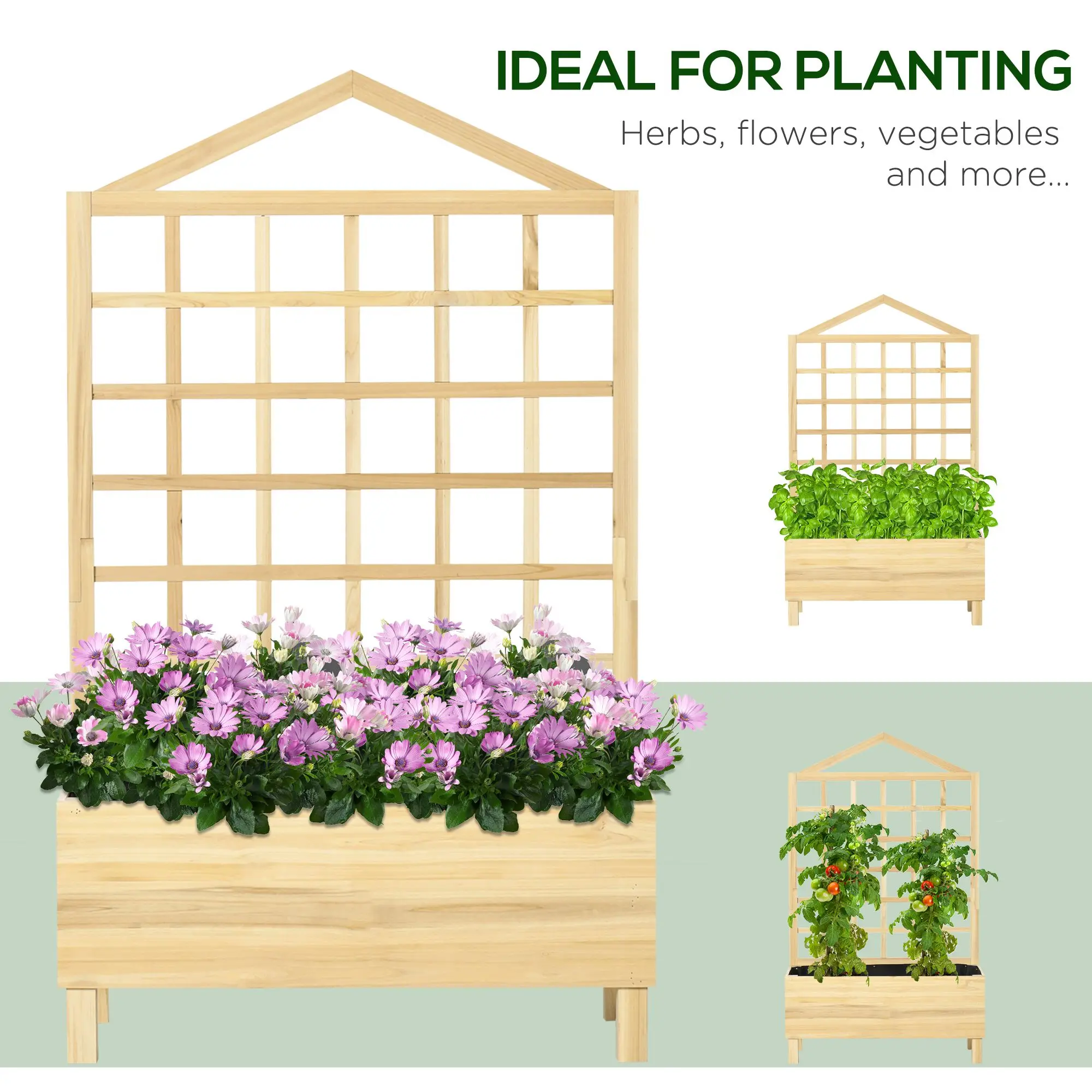 Wooden Planters with Trellis for Vine Climbing, Raised Beds for Garden, Natural