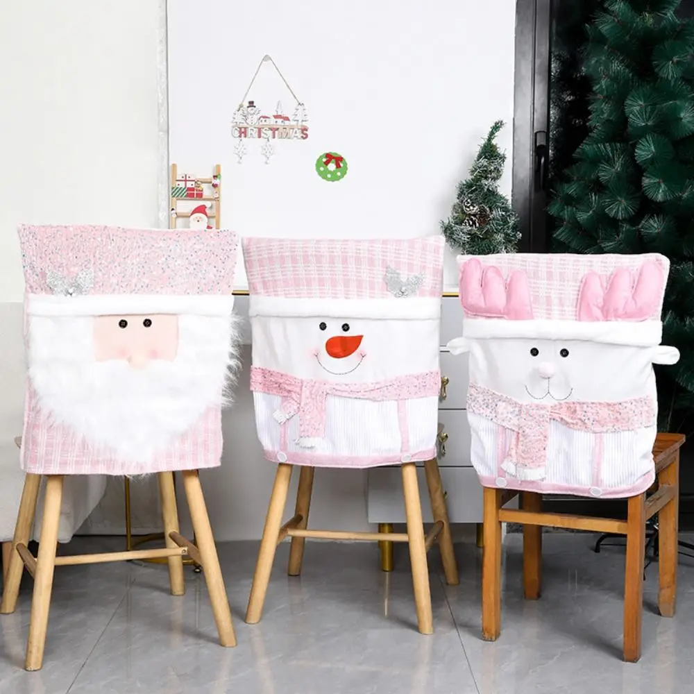 Snowman Christmas Chair Cover Soft Stretch Xmas Dinner Chair Seat Cover Elk Pink Festival Table Decor Dress-up Props