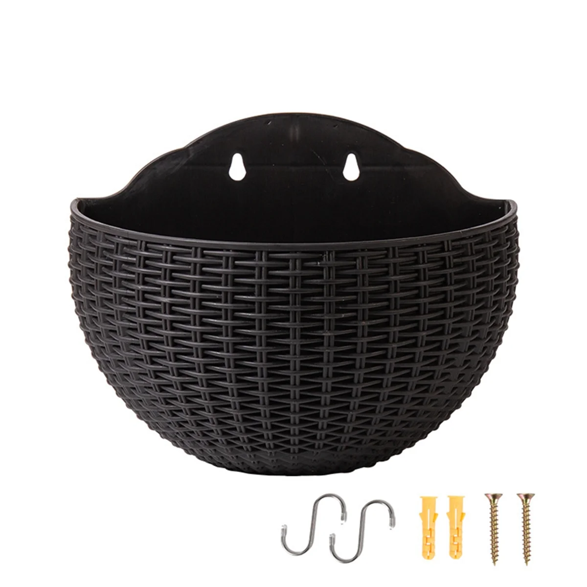 

A06T-Black Wall Planter Wall-Mounted Planter Semi-Circular Fence Planter with Drain and Hooks Wall-Mounted