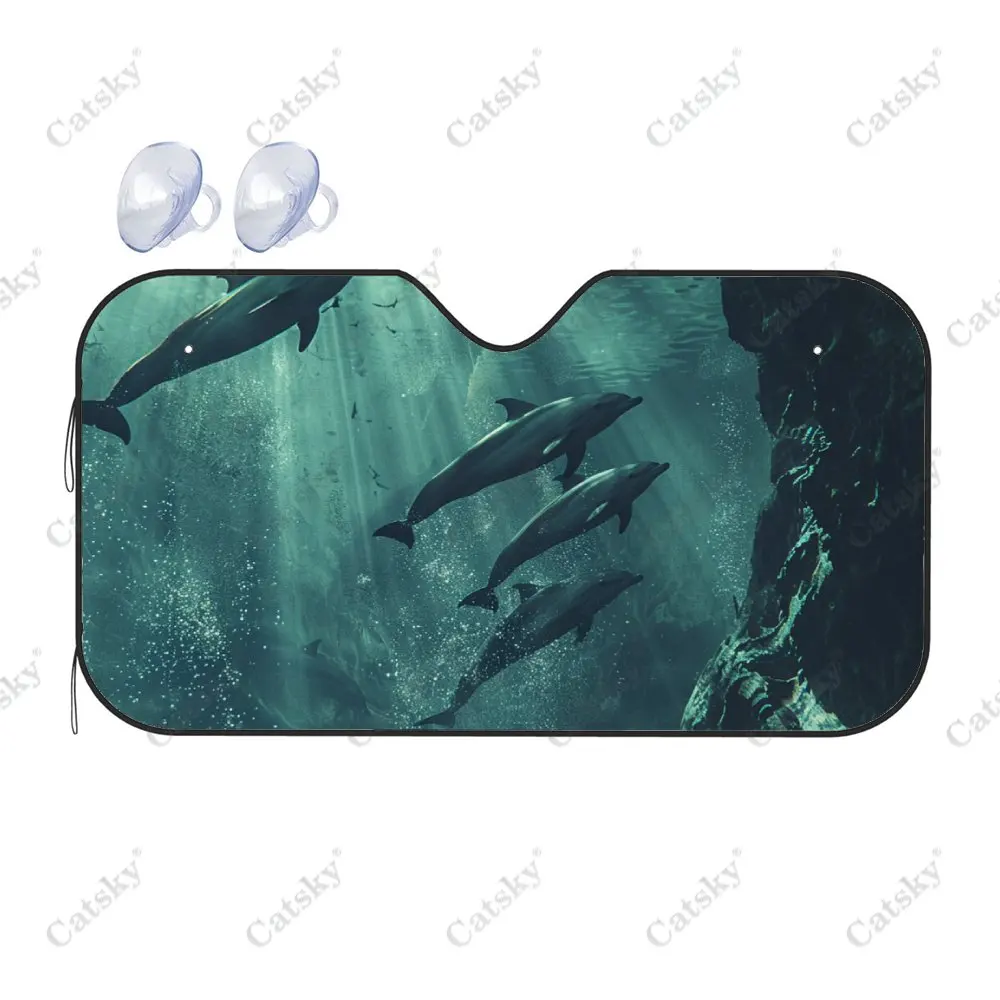 Free Swimming Animal Dolphins Car Windshield Sunshade, Auto Accessories Front Windshield Sun Visor Blocks Uv Rays Protect Decor