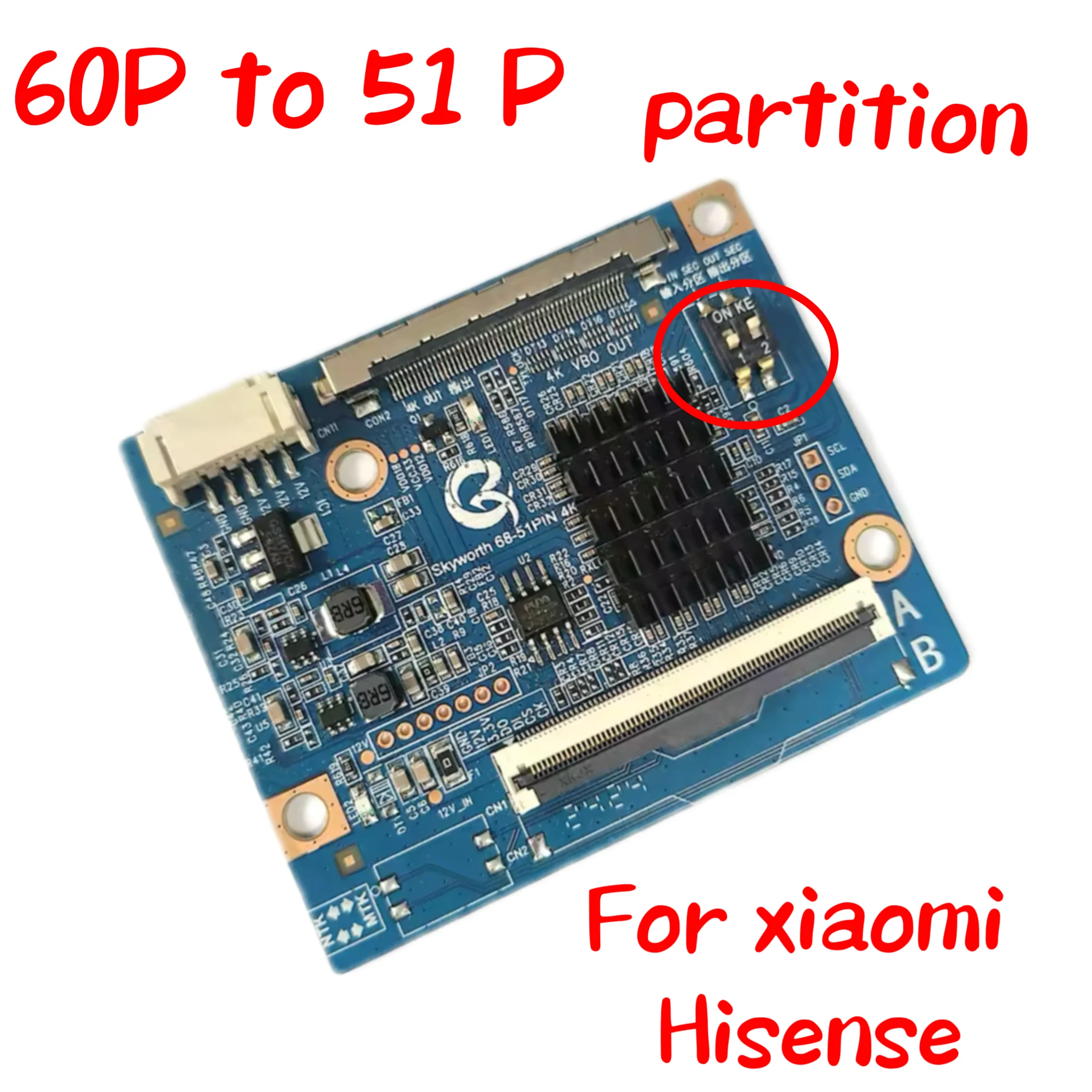 60PIN إلى 51PIN 68PIN إلى 51P لوحة مهايئ 4K شاشة وأداء تقسيم التكامل QK-60pin QK-68pin