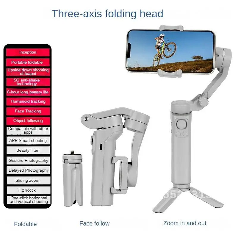 Handheld Three Axis Stabilizer For Facial Tracking Anti Shaking Folding Pocket Mobile Phone Tracking Action Camera Pan Tilt