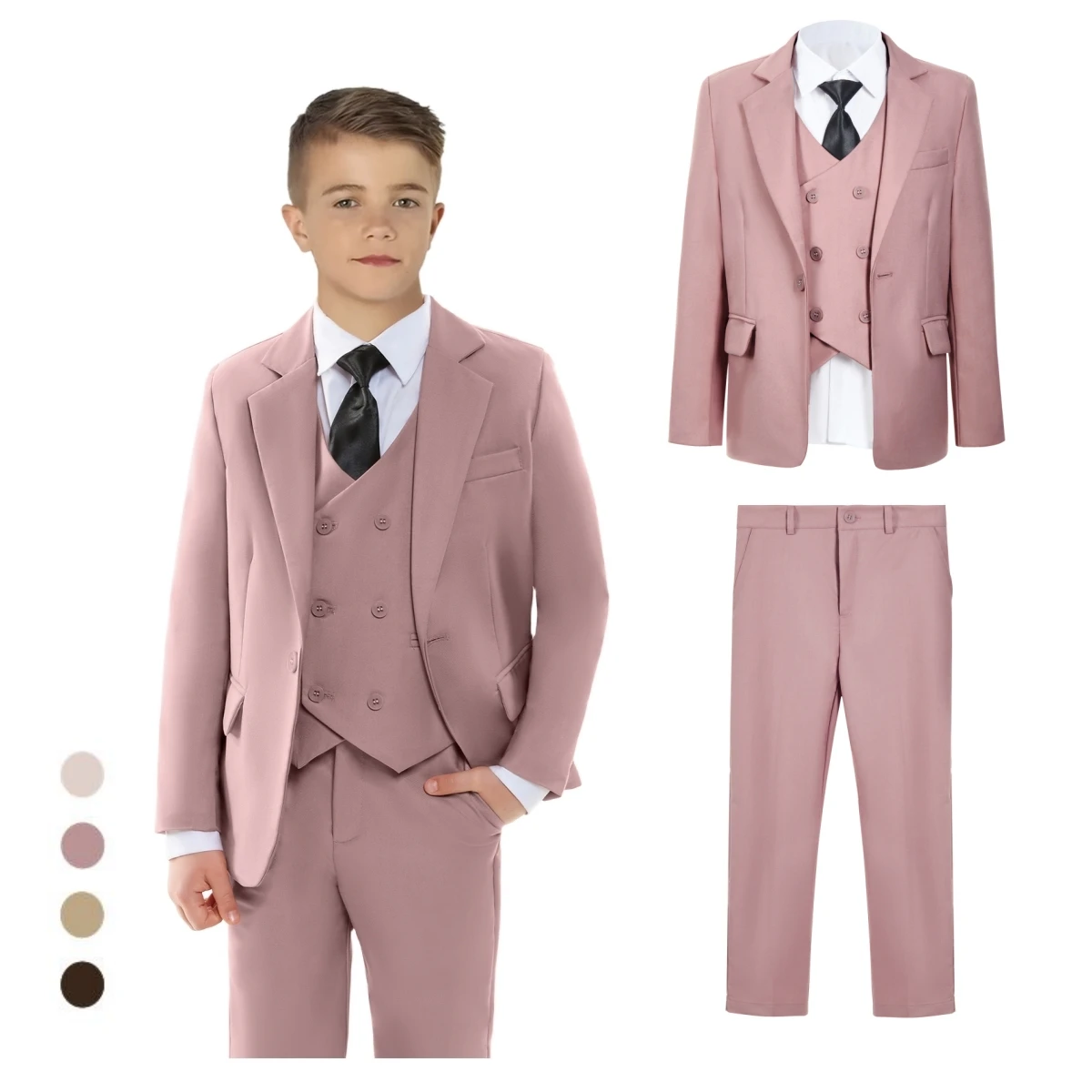 

Однотонный костюм Dusty Rose для мальчиков, свадебные костюмы для детей 3-14 лет, облегающие детские брюки-смокинг из 4 предметов, торжественная одежда