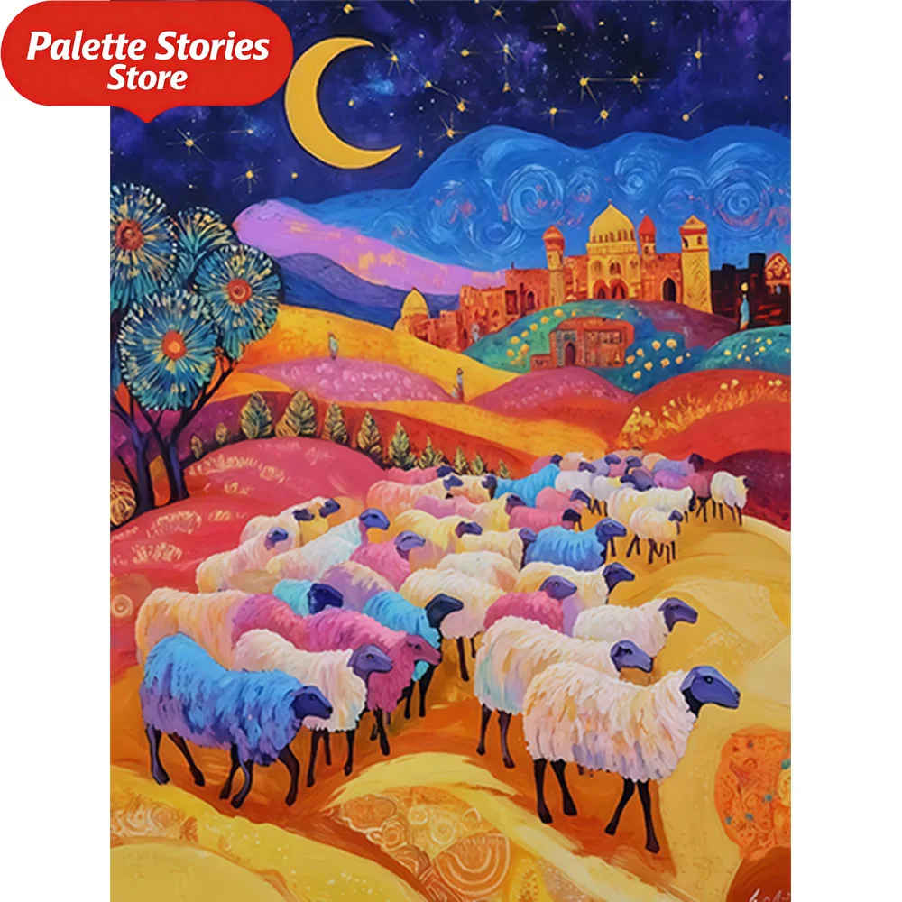 

1 шт. Овец на холме | 40,64x50,8 см - Подходит для начинающих - Акриловая живопись - Раскраска по номерам - Ручная работа