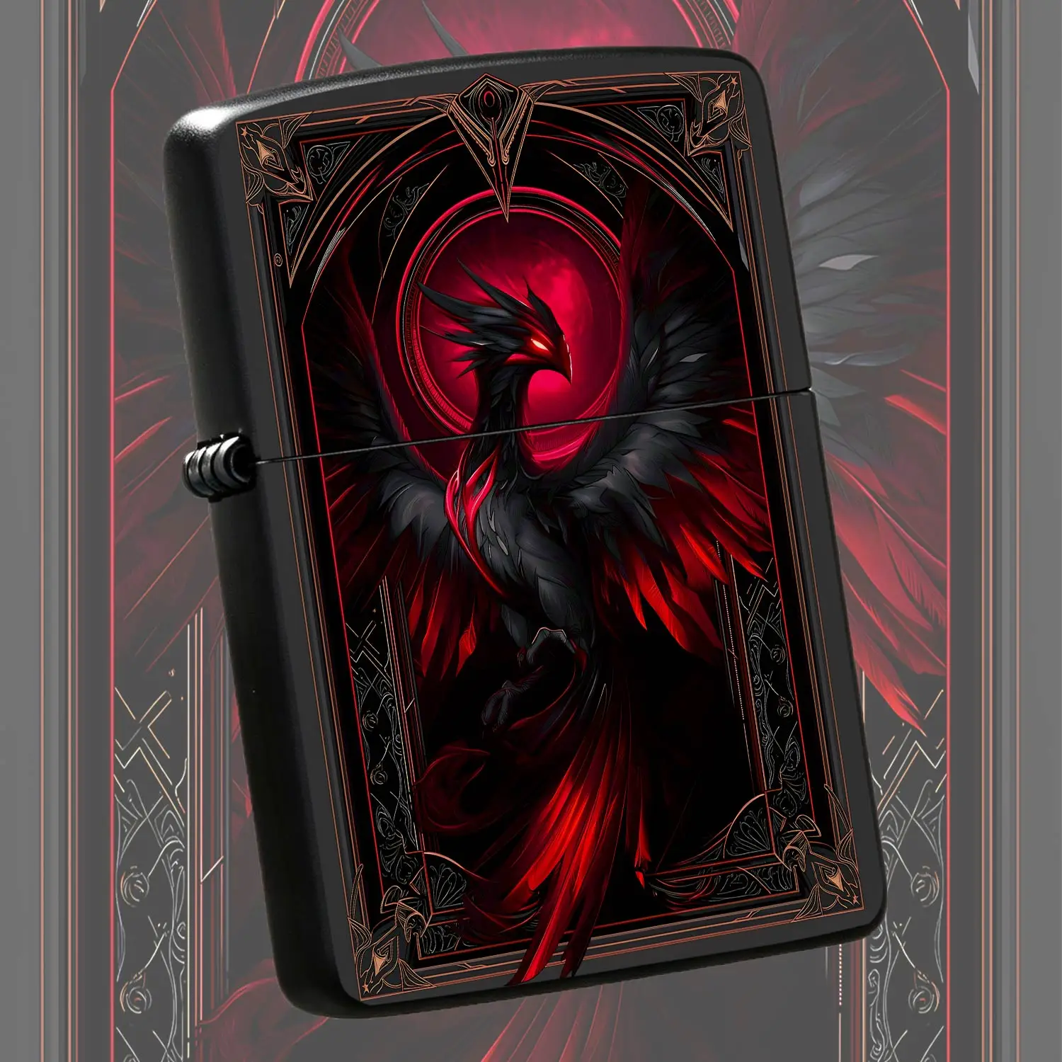 Dark Red Black Phoenix Themed Decorative Lighter, Vintage Art Ornate Frame Stylish Accessory, Atmospheric Desktop Ornament, Portable For Daily Outdoor Use, Ideal Gift For Collectors And Friends, Suitable For All Scenari A Humorous And Inter