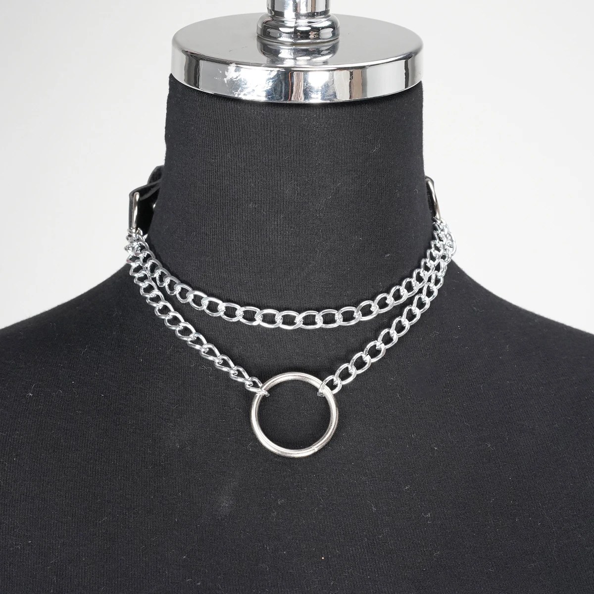 Punk Gothic Black PU Leather Chain Collar Choker For Women Adjustable Decor For Daily Cosplay Rave Club Festival Party Outfit