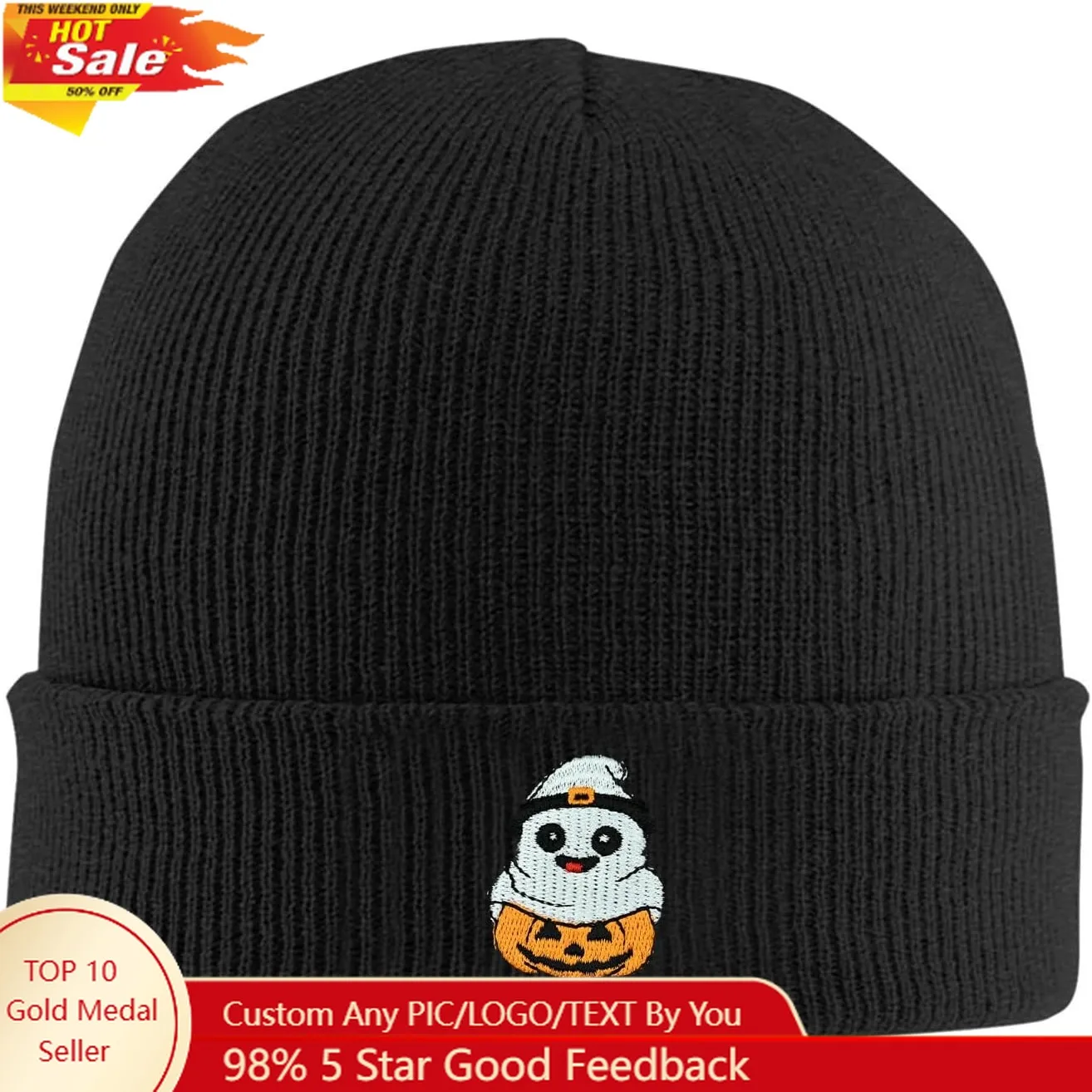 

Rose Embroidered Beanie Cap Soft Knit Hat for Women Men Chemo Sleep