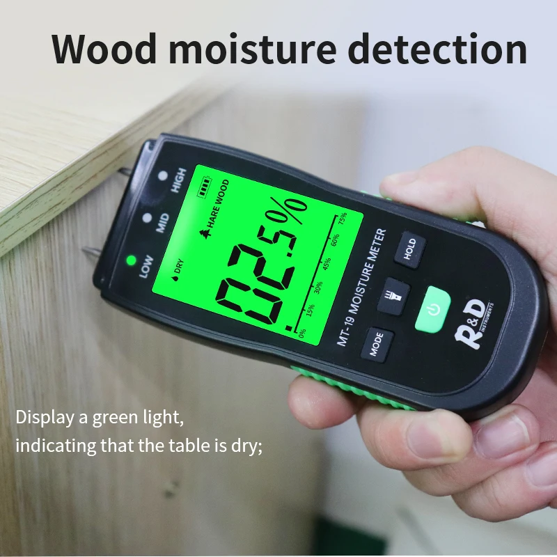 R&D MT-19 Wood Moisture Meter Digital Humidity Meters Wall Hygrometer Timber Damp Detector Building Humidity Tester Carton