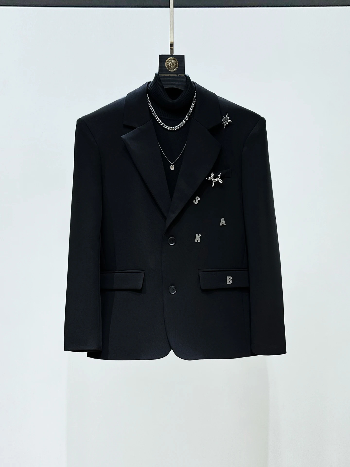 

Bla Metal Decorated oulder Pad Men's Suit Jaet Casual Loose Fit Long Sve Pure Color Spring Autumn Faion Trend