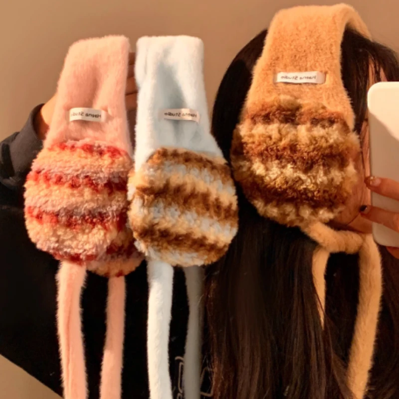 النسخة الكورية Ins المتناقضة شريط أفخم الدانتيل متابعة سماعات الأذن المرأة الشتاء سميكة الدافئة الدراجات الباردة واقية عقال الموضة #2