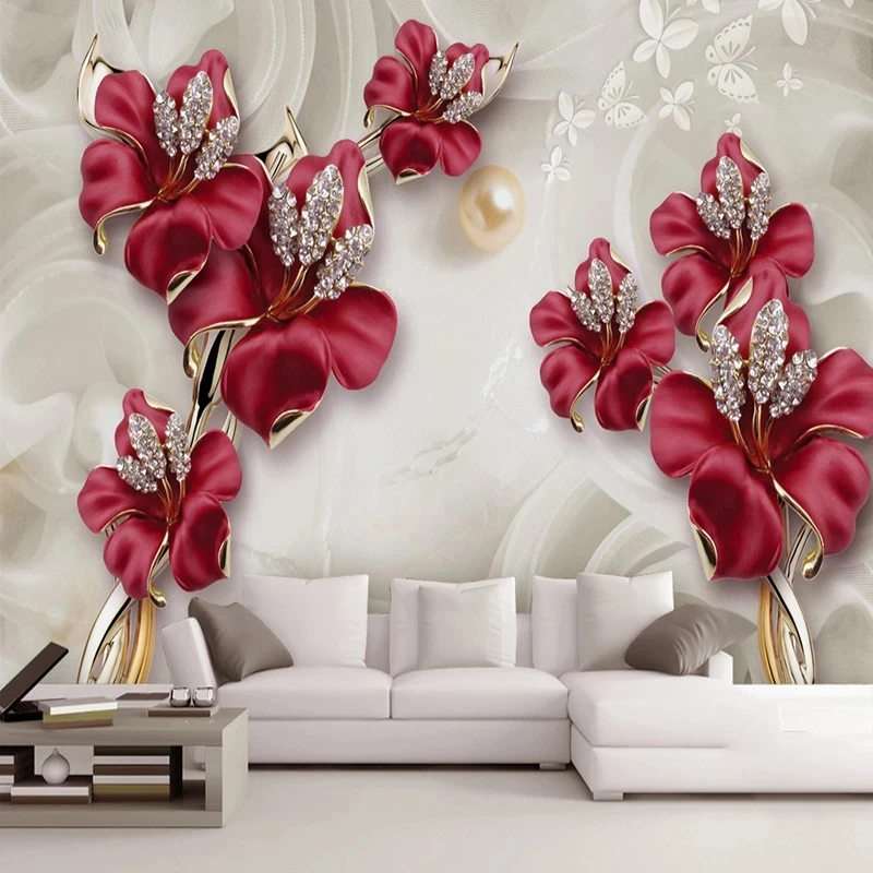 Custom 3D Photo Self Adhesive Wallpaper Beautiful Jewelry Flower Bedroom Mural Living room sofa TV background wall restaurant 8d
