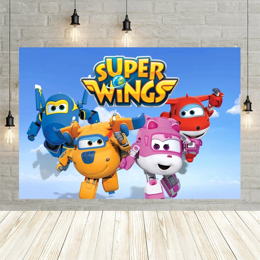 Benutzer definierte Cartoon Super Wings Hintergrund Fotografie Baby party Geburtstags torte Tisch Party Dekor Foto Foto Hintergrund Studio