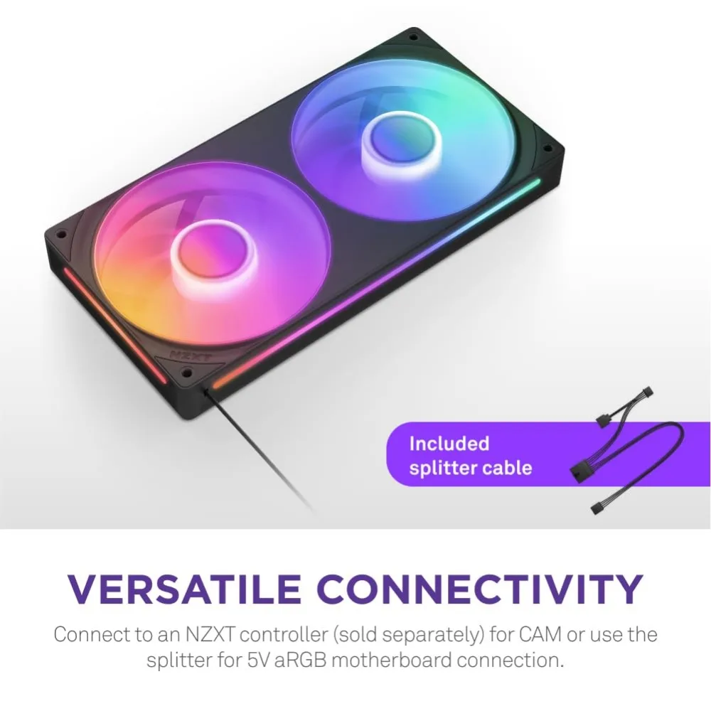 NZXT F240 RGB Core: مشعاع أحادي الإطار 240 مم مع مراوح RGB 2 × 120 مم - سرعة التحكم والإضاءة - الضغط الثابت العالي وAi