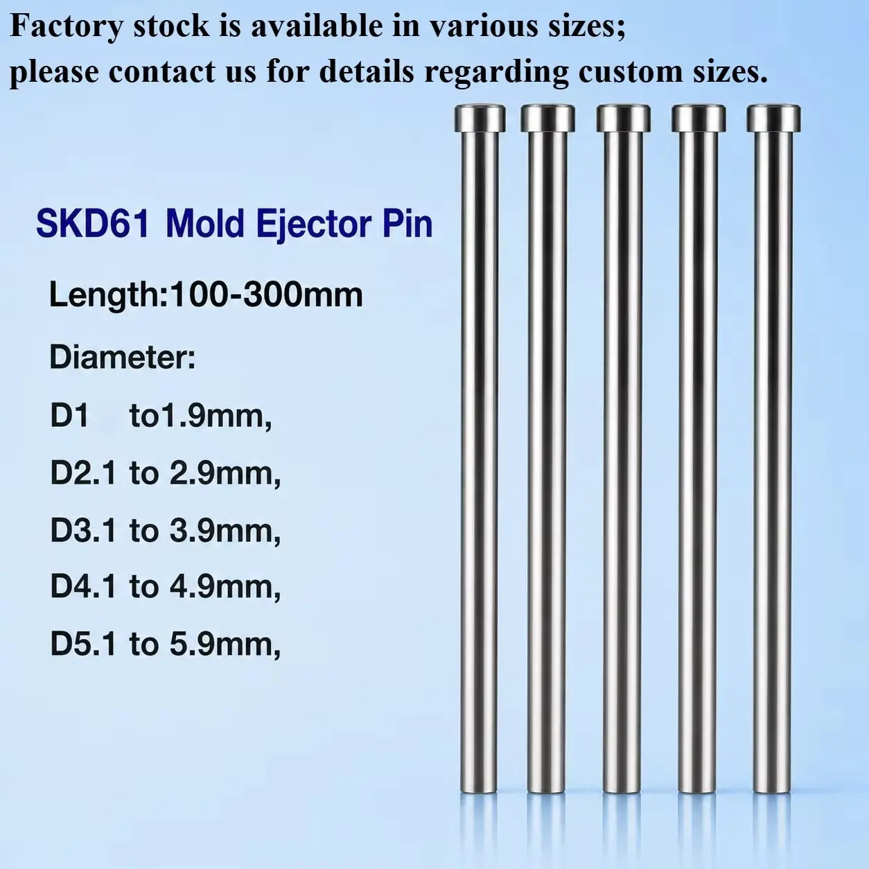 D1.1-D5.9mm Mold SKD61 Straight Mold Ejector Pin Push Rod Small Dia Plastic Injection Parts