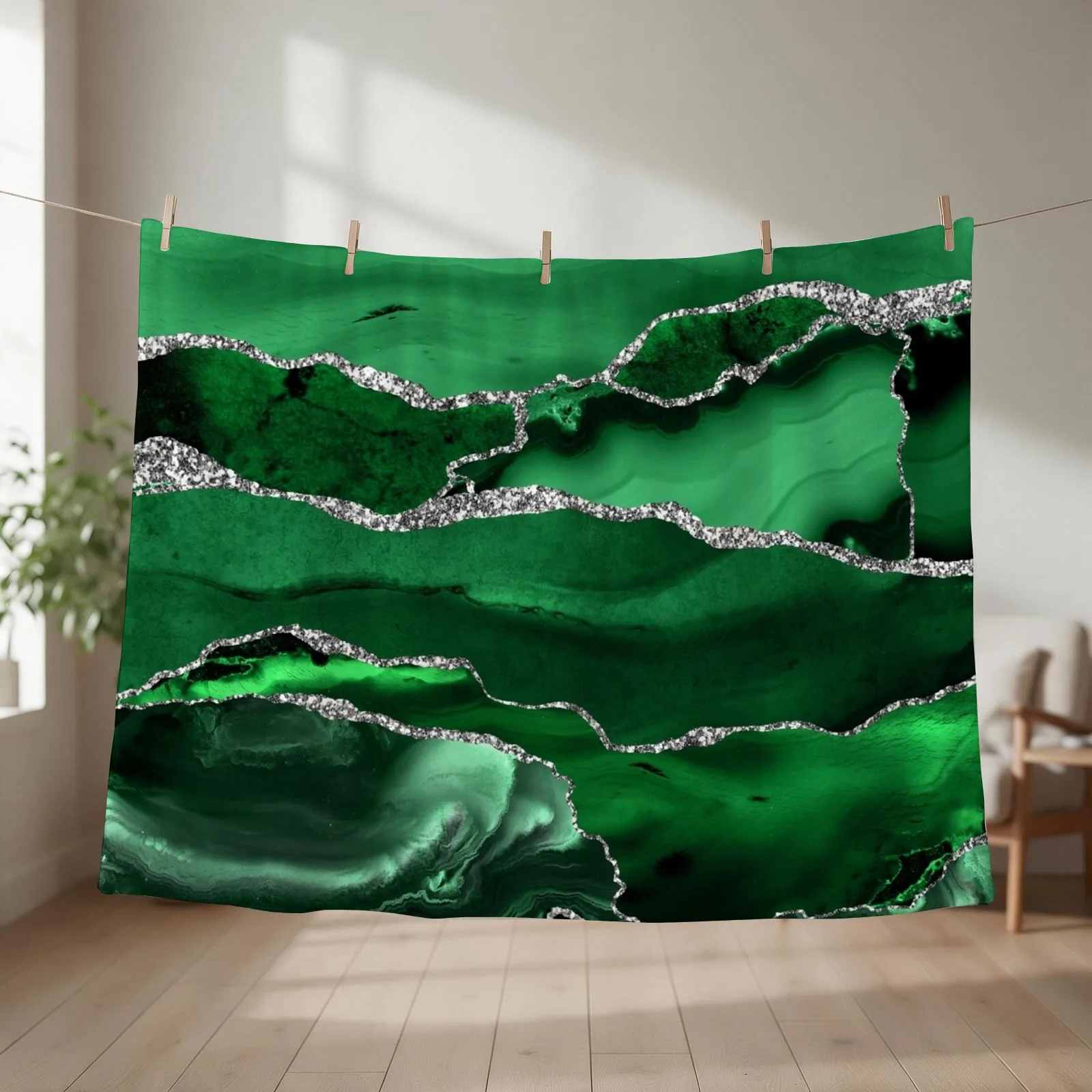 New Emerald Malachite Faux Marble Landscapes Throw Blanket couch cozy soft plush fuzzy picnic outdoor blanket
