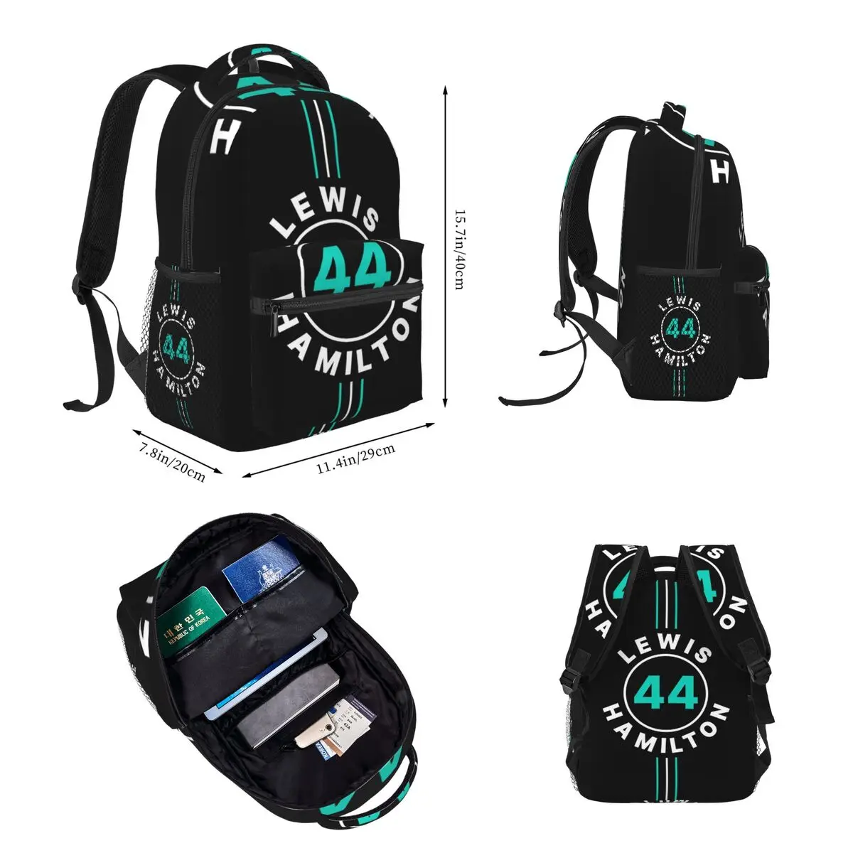 Lewis Hamilton 44 F1 Backpacks Boys Girls Bookbag Students School Bags Cartoon Kids Rucksack Lunch Bag Pen Bag Three-Piece Set