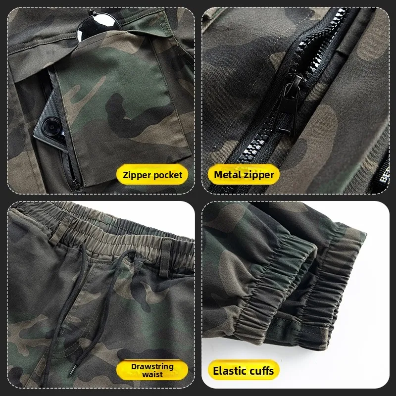 Pure Cotton Elastic Workwear Spring Autumn Thiened Wear Resistant  Welding Auile Repair Anti-Heat Workwear Cam...
