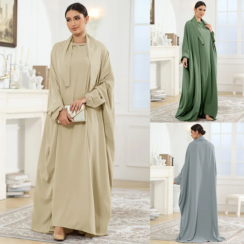 Moroccan solid colored robe Muslim luxury fashion women's clothing with straps Dubai Arab clothing loose fitting dress long skir