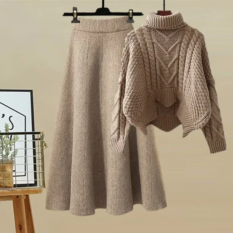 2024 New Women's  Neck Knit Sweater 2-Piece Set Slimming Skirt Crossbody Design Sensibility for Autumn/Winter