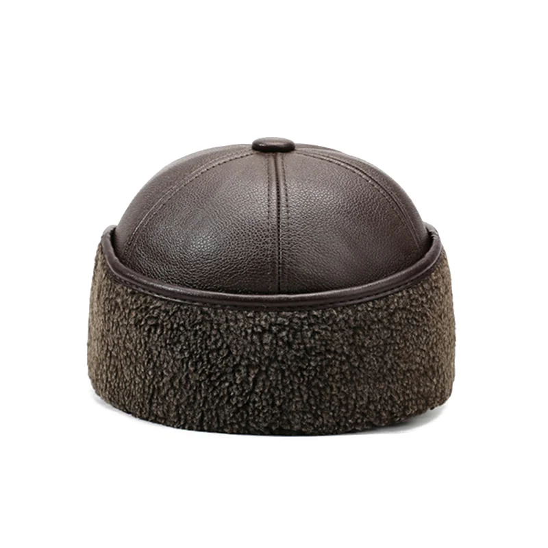 NORTHWOOD Herren-Winter-Baseballmütze, Trucker-Mütze mit Ohren- und Halsklappen, Kunstleder, für den Außenbereich, mit Fleece gefüttert, winddicht, Bombermütze, 58 cm