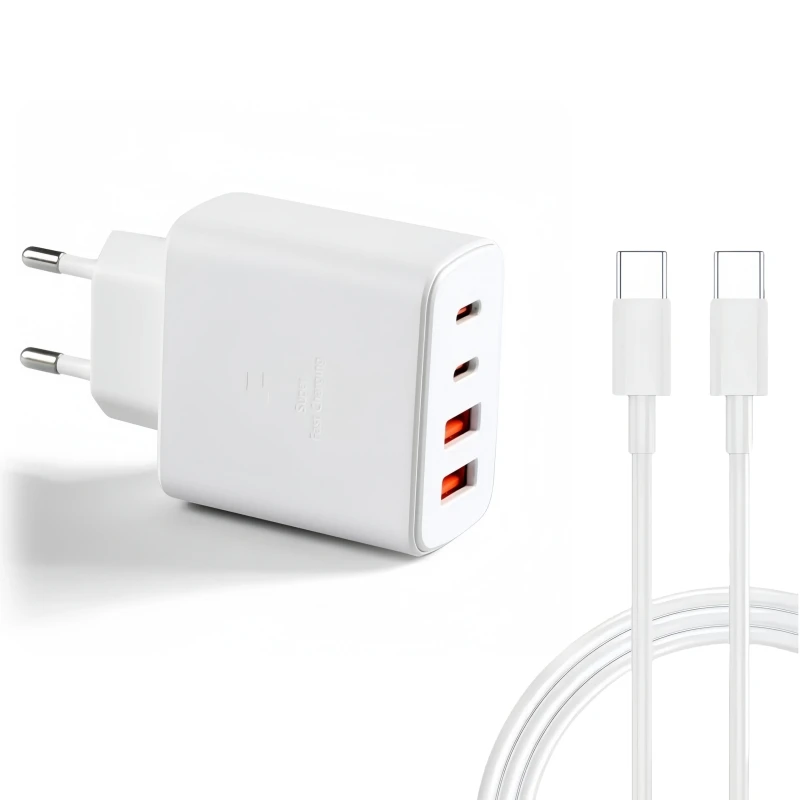 A fast charger with a total power of 65W, equipped with a 1.5-meter TYPE-C charging cable, suitable for iPhone and Android phone