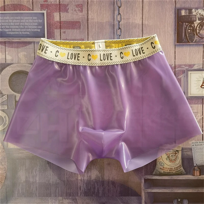 

Latex Sexy Boxers Shorts Men's Rubber Convex Pouch Underwear Transparent Silky Male Erotic Lingerie Tight Gay Panties Nightwear