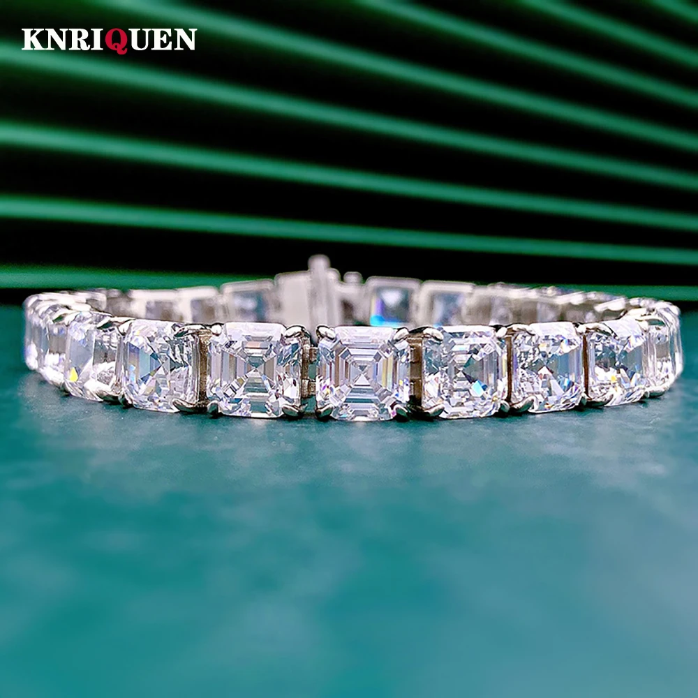 

Genuine 100% 925 Sterling Silver 7*7mm Pagoda Cutting High Carbon Diamond Wedding Bracelet for Women Party Fine Jewelry 16-18cm