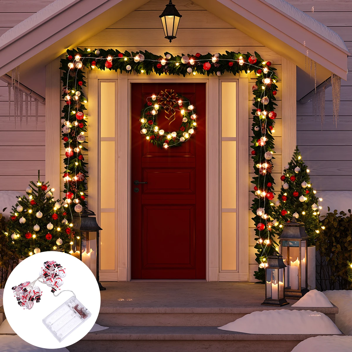

Snowman String Lights Christmas Wreath Square Plastic Garden Indoor and Outdoor