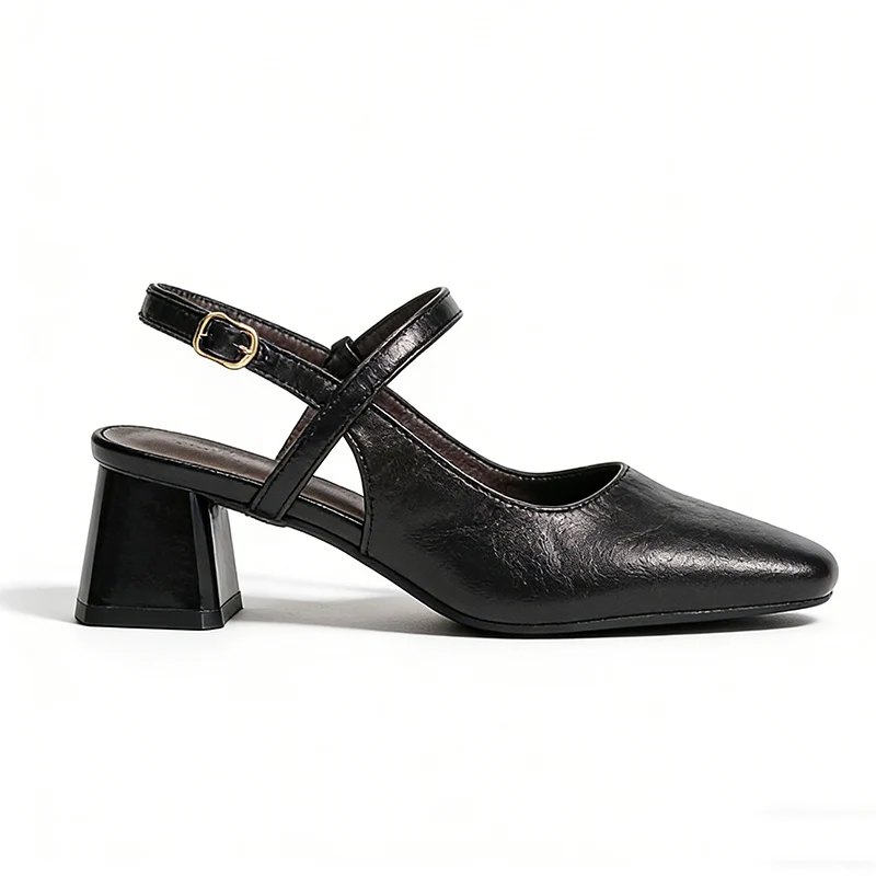 2026 Summer High Heel Sandals Women Party Shoes Elegant Brand Ladies Dress Shoes Black Brown Square Heel 6cm Big Size 42 D808