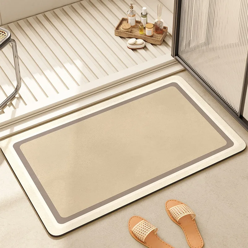 

Bathroom Carpet Quick-drying Non-slip Shower Floor Mat Diatom Mud Toilet Door Rugs Japanese Geometric Line Foot Mats Alfombra