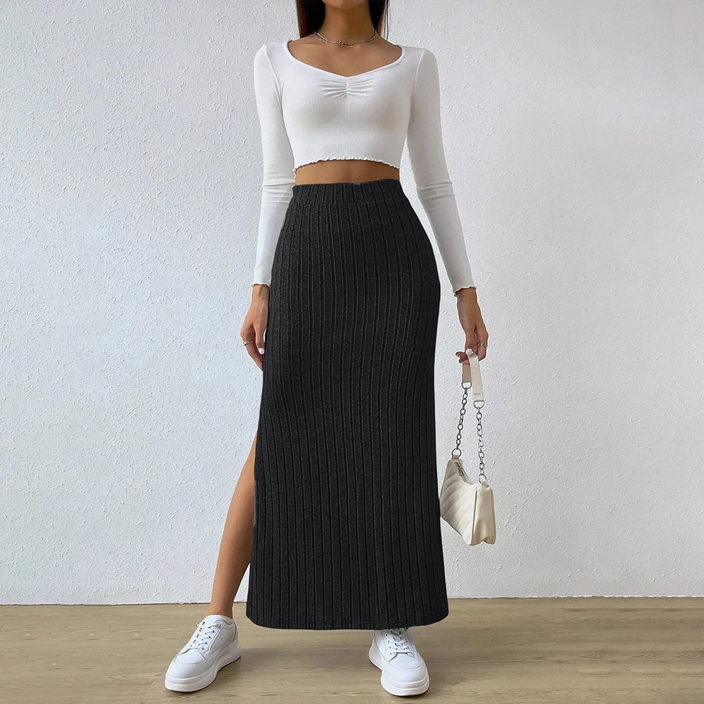 Women Skirt 2024 Spring Summer Korean High Waisted Elastic Slim Hip Knitted Sexy Bodycon Midi Skirt Female Clothing M L XL XXL