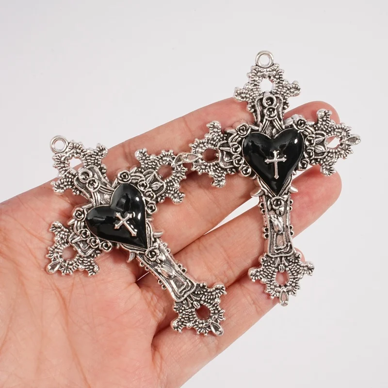 5Pcs Gothic Black Love Imitation Silver Decorative Cross Accessories Thorn Cross Pendant Necklace Bracelet Accessories