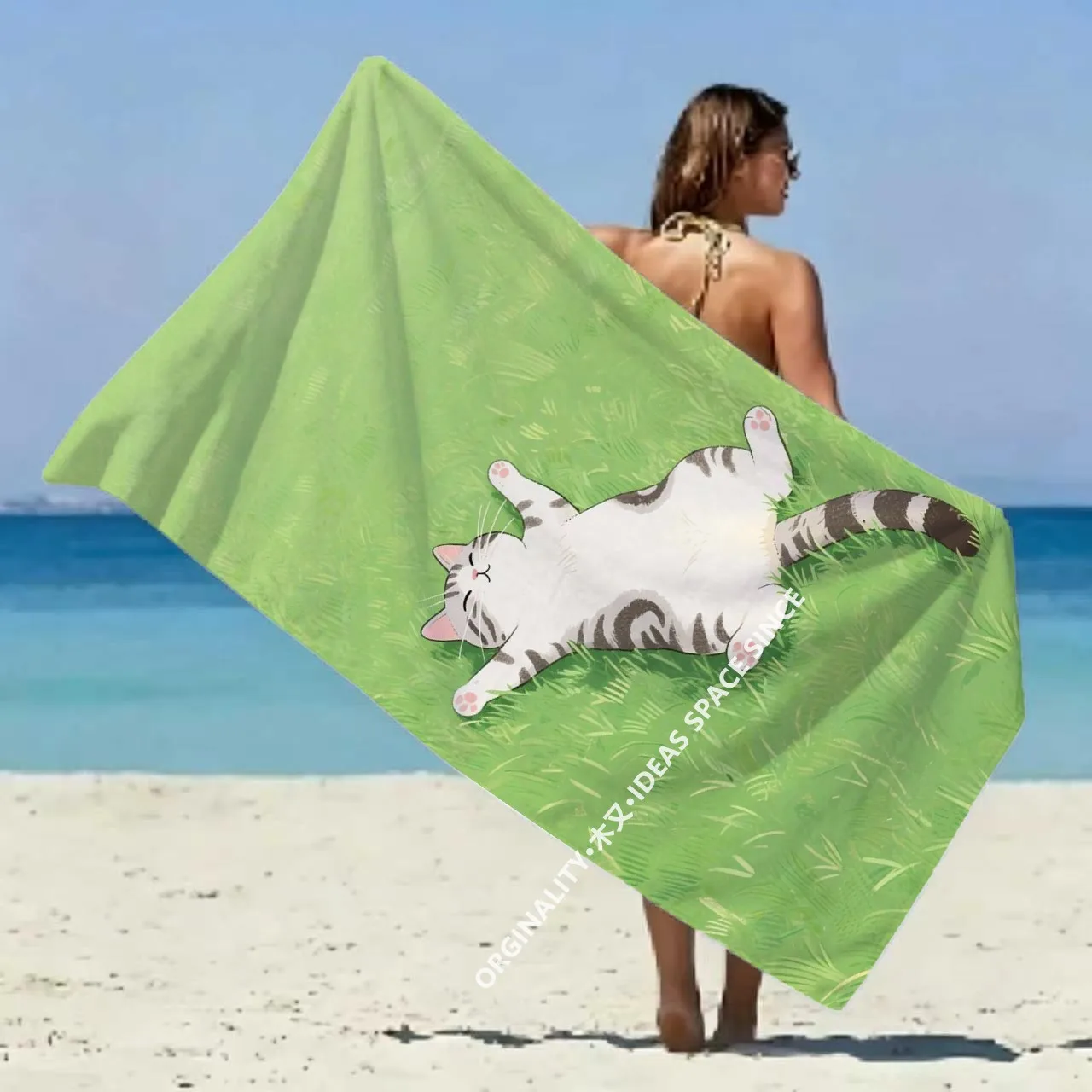 Chill Lazy Cat Beach Towel Patterned Sunscreen And Windproof Suitable For Swimming Pool Camping Travel