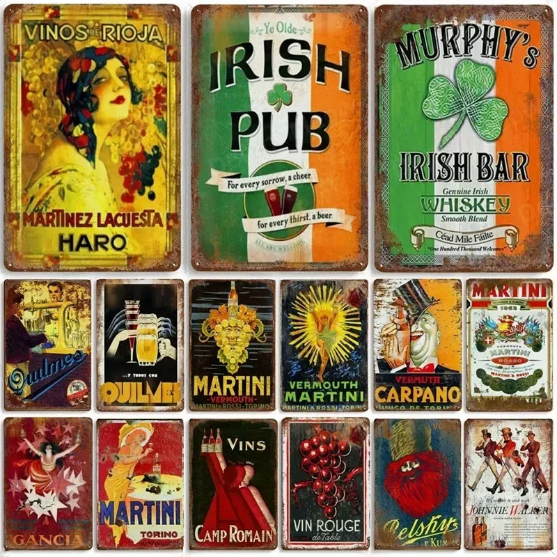 Vintage Irish Pub Metal Beer Sign  Italian Wine Bar Cafe Home Decor  Aluminum Wall Art for Bar Club Cafe  Pc