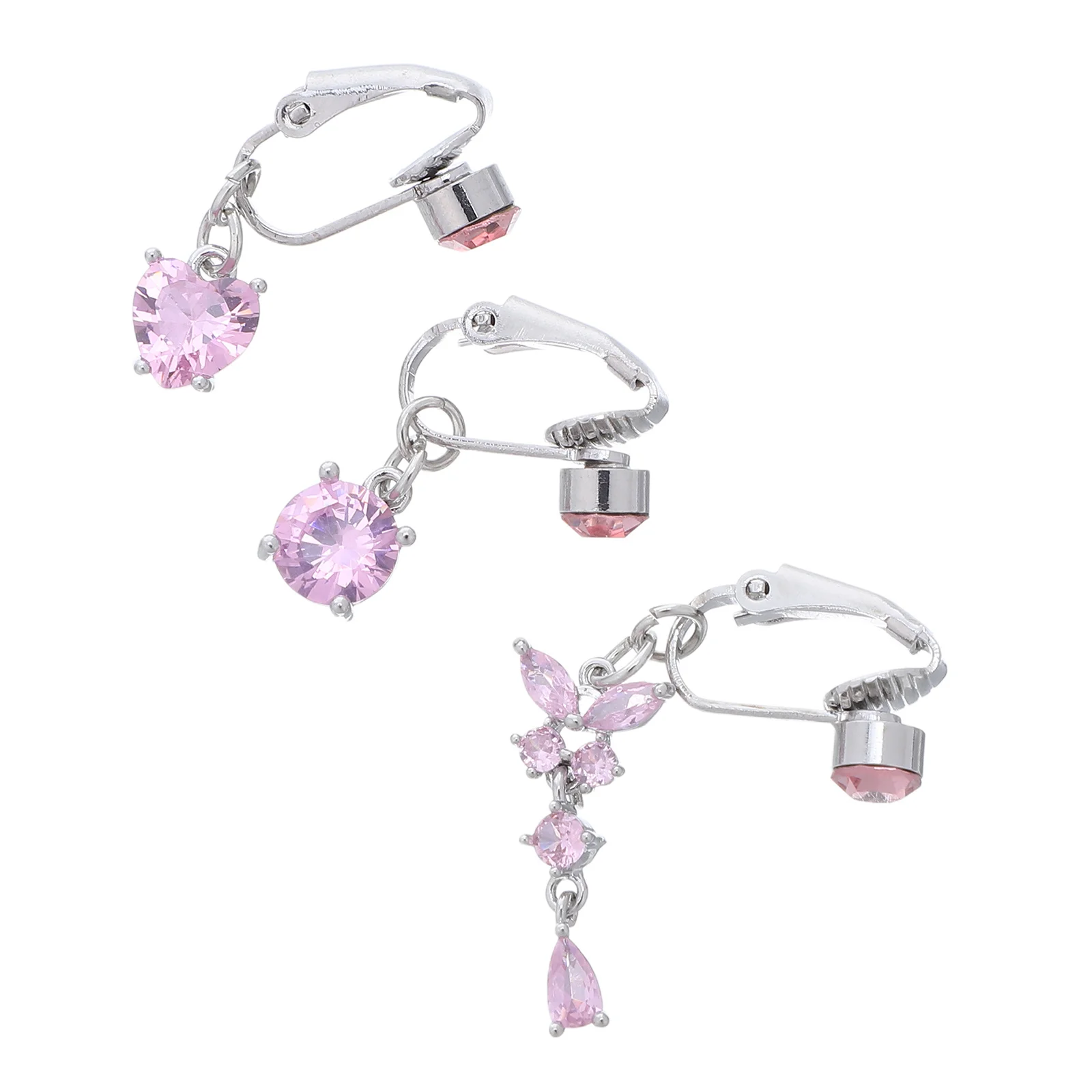 

3Pcs Navel Rings Clip on Fake Belly Button Piercing Heart Butterfly Zircon Belly Jewelry Pain Free Fashionable Rings for Women