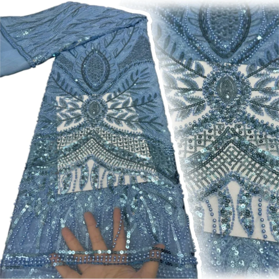 

Африканское кружево с бисером 2026, нигерийское кружево с пайетками, французский тюль, ткань для пошива праздничных платьев 2336