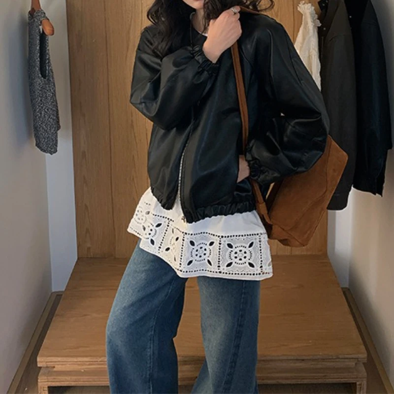 High-end PU Leather Motorcycle Jacket Women's 2025 Pre-autumn Korean Casual Leather Jacket