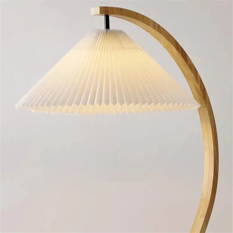 Japanese Curve floor lamp LED Soild Wood stading Lamp pleated lampshade Living Room Bedroom Study Decor sofa side reading Light