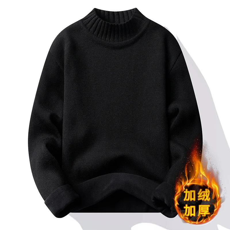 Men\'s Winter Fleece Pullover Knit Sweater Wool Plus Velvet Clothing Thick Warm O-neck Jumpers Fashion Y2K Knitwear