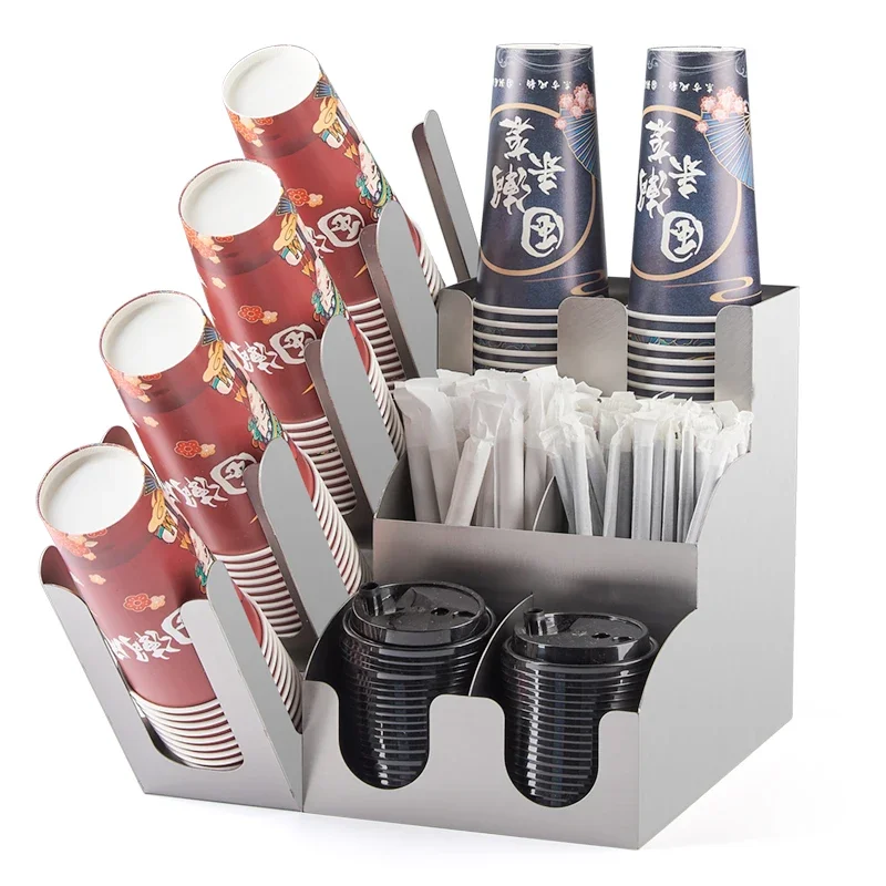 Hot Selling Stainless Steel Coffee Storage Box bar Supplies Disposable Paper Cup Holder Paper Cup Dispenser