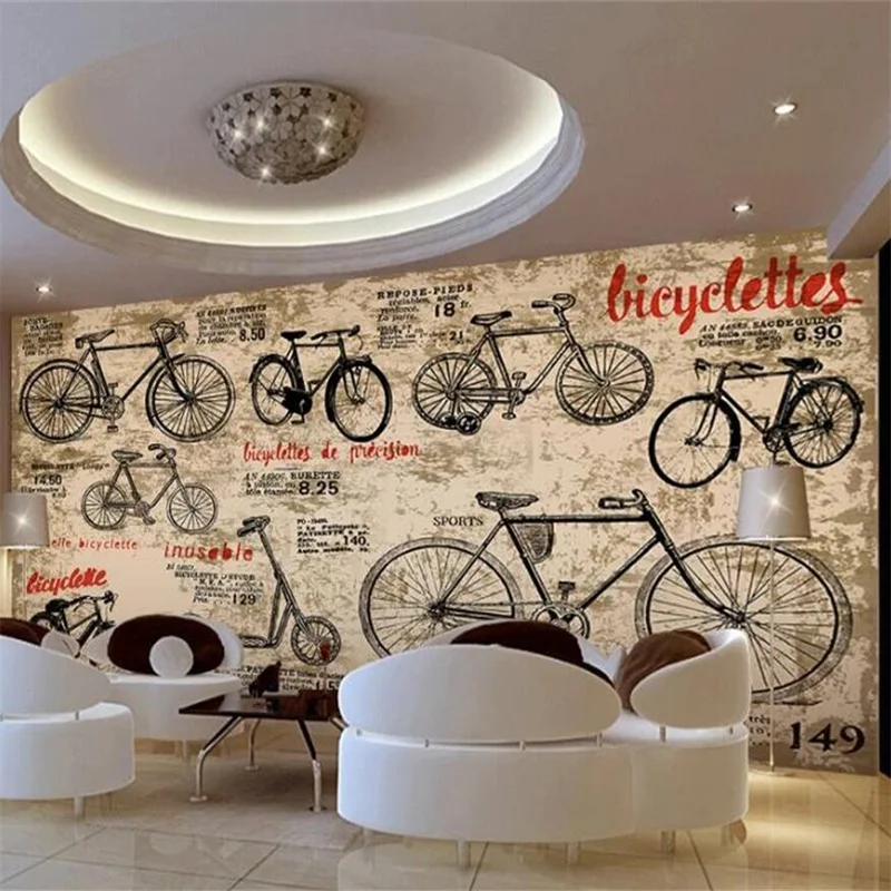 Wellyu Custom wallpaper 3D stereo mural retro bicycle restaurant bar shopping mall clothing store general background wall paper