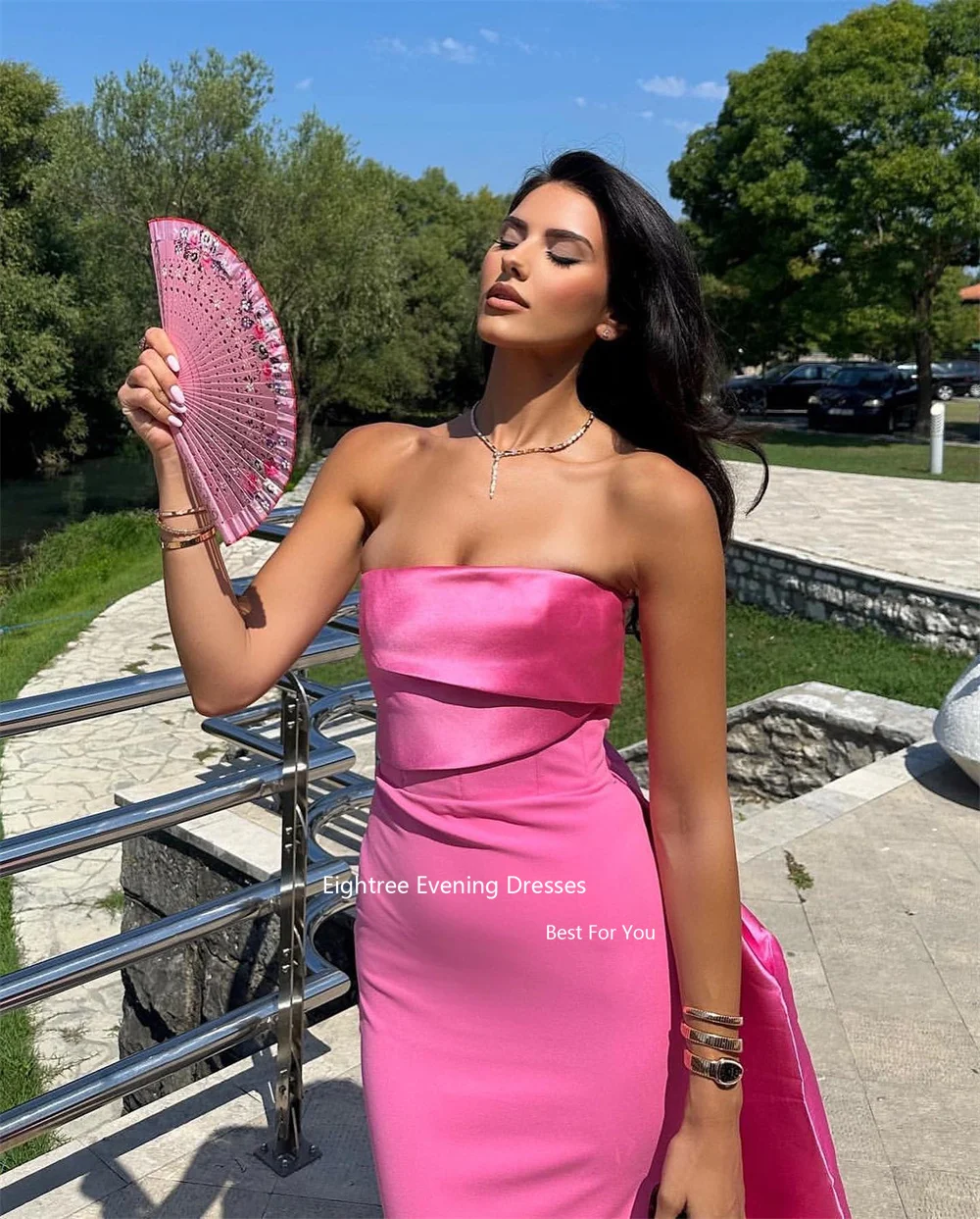 Eightree Rose Pink Elegant Evening Dresses for Weddings Strapless Satin Special Occasion Gowns Wedding Guest Dress Customized