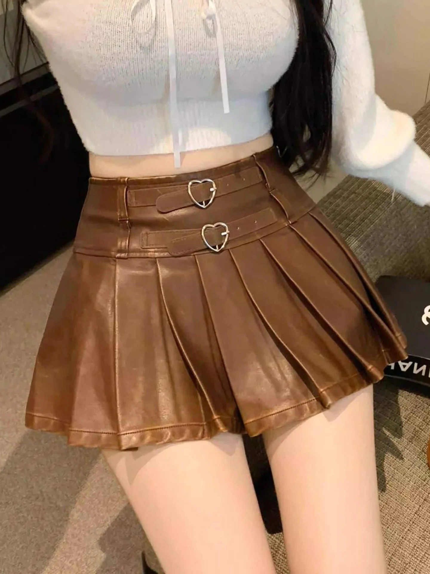 High Waist PU Leather  Skirt American Style Biker Short Skirts Women's Fashion Spring Autumn Season Zipper Closure Slim Fit