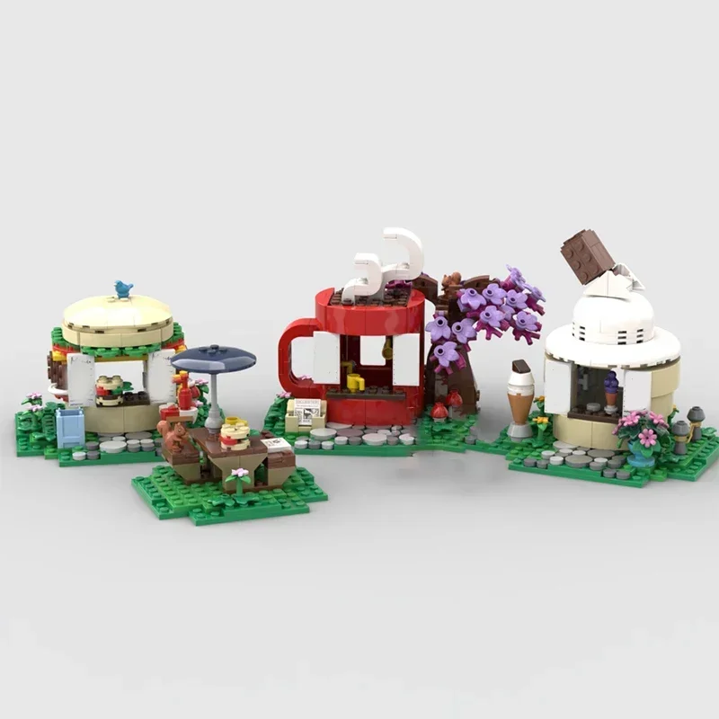 City Street View Model MOC Building Bricks Park Refreshment Rest Hut Modular Technology Gifts Holiday Assemble Children Toy Suit